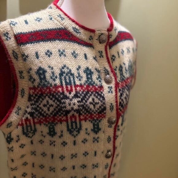 Vintage L.L. Bean Men's Sweater Vest Nordic Print Wool Blend Made in USA Size L - Picture 5 of 8